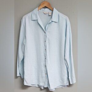 J.Jill Womens 100% Linen Long Sleeve Button Down Shirt Size M Light Blue.